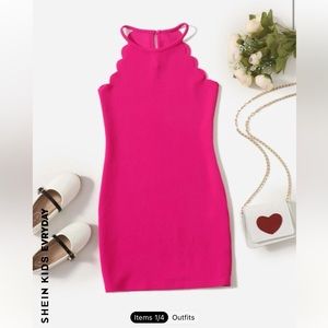 SHEIN (girls size 11/12) hot pink scalloped tight fitted sleeveless dress
